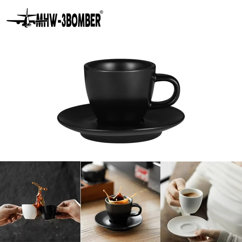 MHW-3BOMBER Keramik-Espressotassen Set mit Untertasse, 80 ml, Schwarz oder Grün - Bild 1