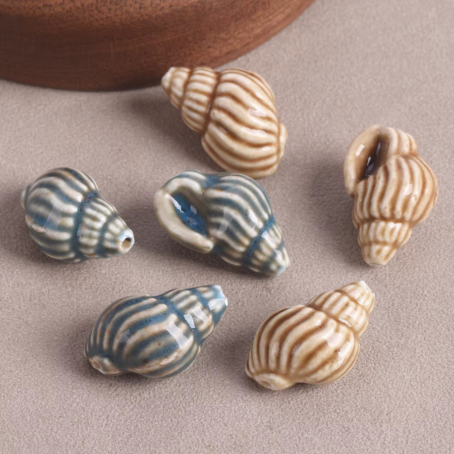 Dreamzeal Keramik-Muschelperlen, gestreifte Meeresschnecken-Anhänger - Bild 2