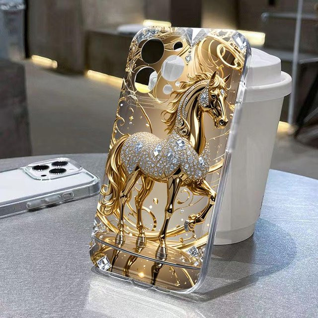 Goldenes Pferde-Diamant-Case für Samsung Galaxy S26 S25 S24 Ultra S23 FE S22 Plus A57 A37 A17 A56 A16 A06 A36 A54 A15 A55 TPU-Schutzhülle in Gold - Bild 1