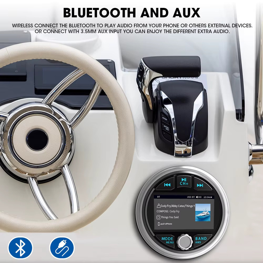 GRANDnavi MP5 Marine Stereo Wasserdicht IPX5 Boot Radio Player mit Bluetooth, FM, AM und RDS für Yacht, ATV und Motorrad - Bild 4