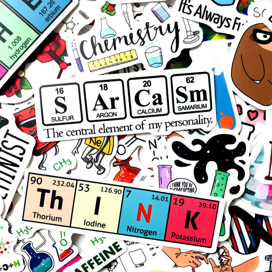50 Stück Chemisches Periodensystem Aufkleber von Hizxj in Multicolor für Laptop, Fahrrad und Skateboard, wasserfeste DIY Graffiti Sticker - Bild 3