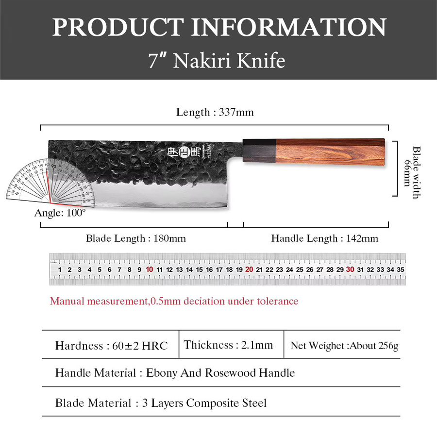 YIZEMA 7-Zoll Nakiri-Messer aus dreischichtigem Verbundstahl und Edelstahl in Silber mit Holzgriff - Bild 5