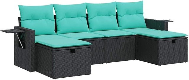 vidaXL 6-teilige Garten-Sofagarnitur in L-Form mit Polsterkissen und Couchtisch, Schwarz, Poly-Rattan mit Metallgestell - Bild 1