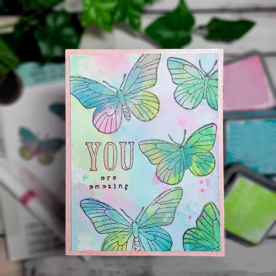 Stempelset für Scrapbooking und Kartenherstellung mit Motiven wie Pilzen, Blumenblättern, Schmetterlingen und Bemaltem Bleistift in Multicolour - Bild 2