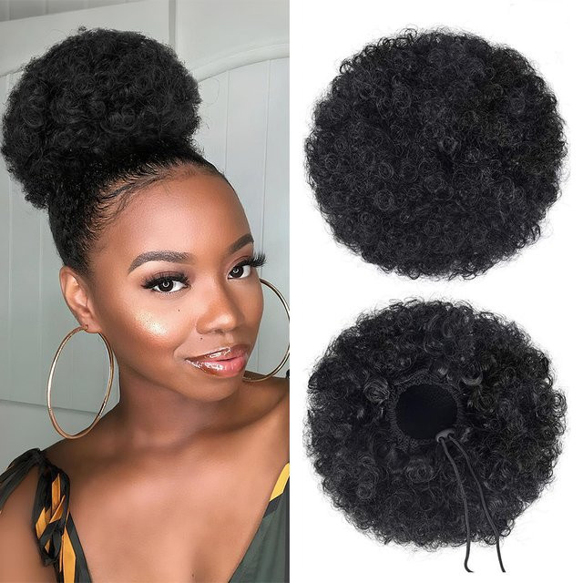 Linhua Afro Puff Kinky Curly Clip-in-Haar Extensions, Damen, Lockiges Haar - Bild 1