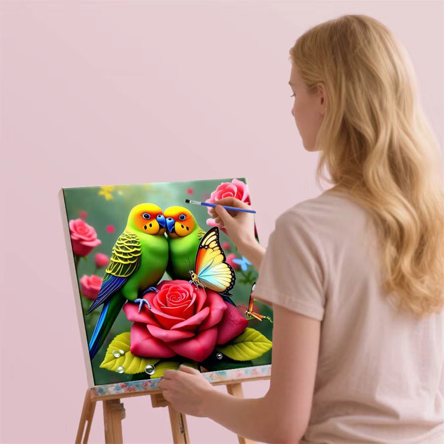 HUACAN Malen nach Zahlen, bunte Papageien, Schmetterling, Rosen, DIY Ölzeichnung, Set - Bild 4