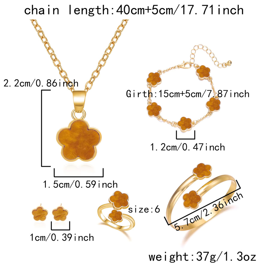 Rinhoo Schmuckset, 5-teilig, Pflaumenblüten, Emaille, Messing, Gold, Damen - Bild 5