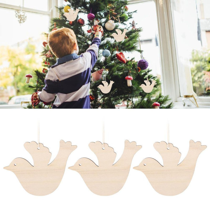 50 Stück Tooarts Holz Hängeornamente für Weihnachten mit Vogel und Rentier in Braun - Bild 3
