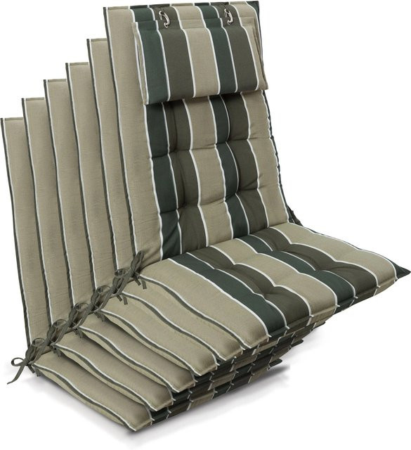 Beautissu 6er Set Sun-HL Hochlehner Auflage Grün-Gestreift, B/T/H: 120 x 50 x 8 cm - Bild 1
