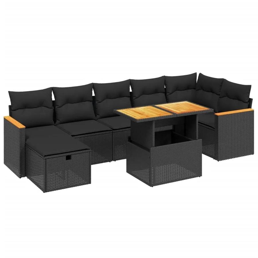 vidaXL 8-teilige Garten-Sofagarnitur aus Poly-Rattan und Akazienholz in Schwarz mit Kissen - Bild 2