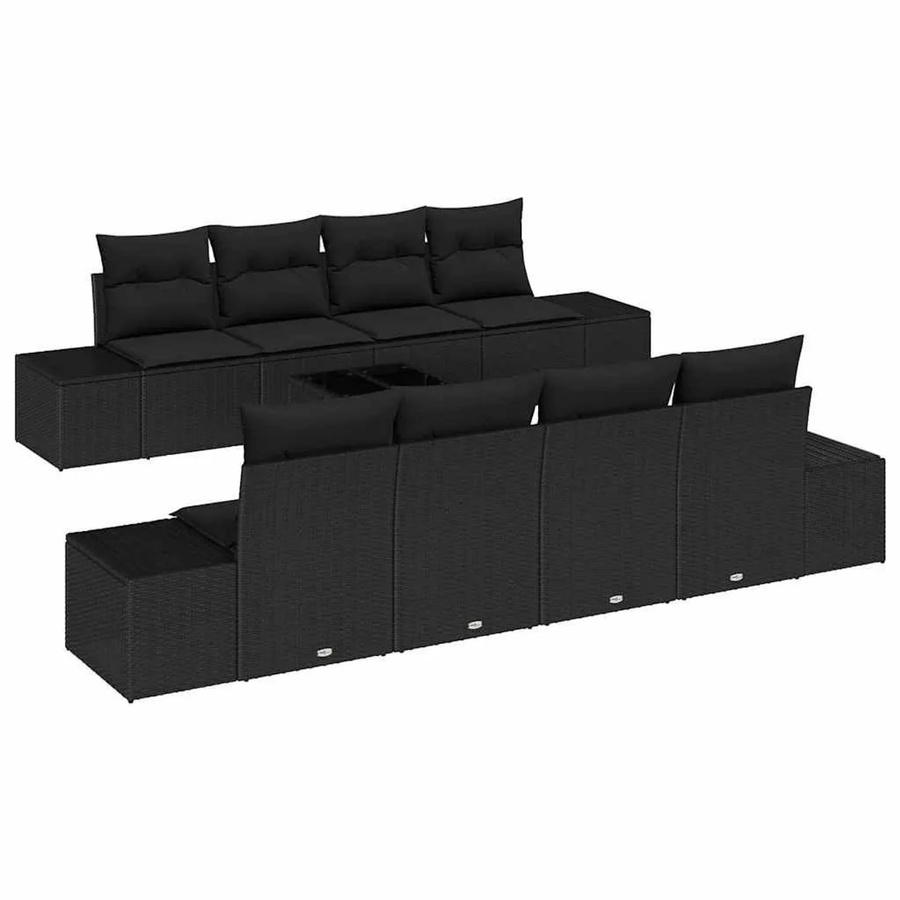 vidaXL Garten-Sofa-Set mit Kissen aus Poly-Rattan in Schwarz, 8-teilig - Bild 2