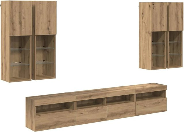 vidaXL TV-Wandschrank-Set mit LED-Beleuchtung in Artisan-Eiche, 7-teiliges modernes Wohnzimmer-Set in Braun - Bild 1