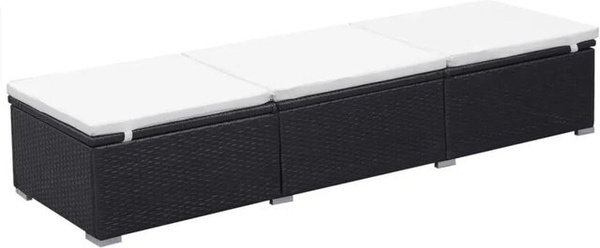 Furnicato Poly-Rattan Sonnenliege mit Auflage, verstellbar, Schwarz und Cremeweiß, B/T/H: 195 x 60 x 31 cm