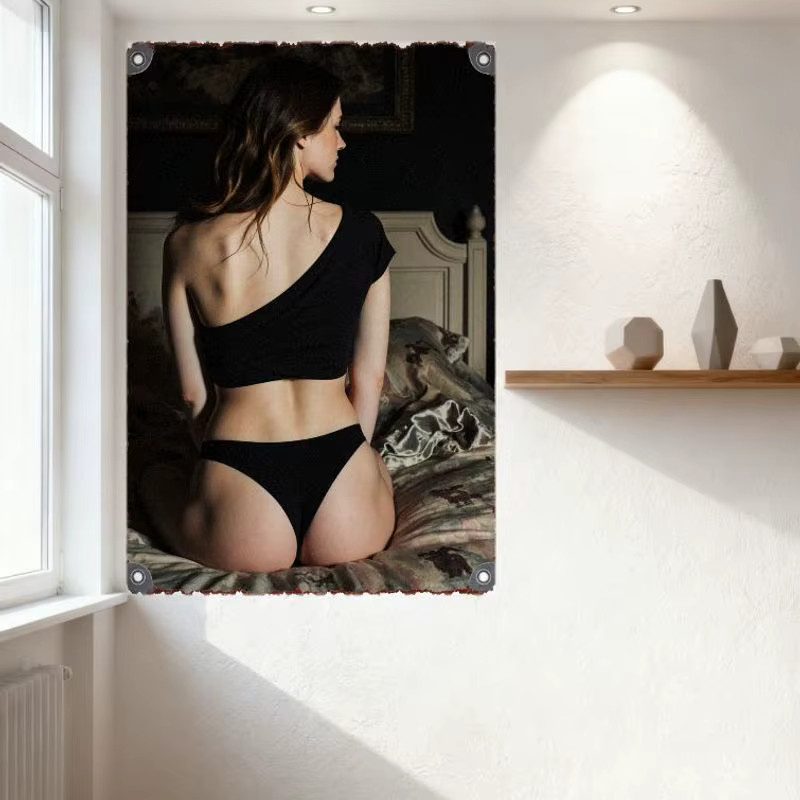 HELLOYOUNG Metall-Blechschild Vintage-Motiv Frau mit langen braunen Haaren, Wanddeko Kunstposter Schwarz, Breite: 30,0 cm, Höhe: 20,0 cm - Bild 2