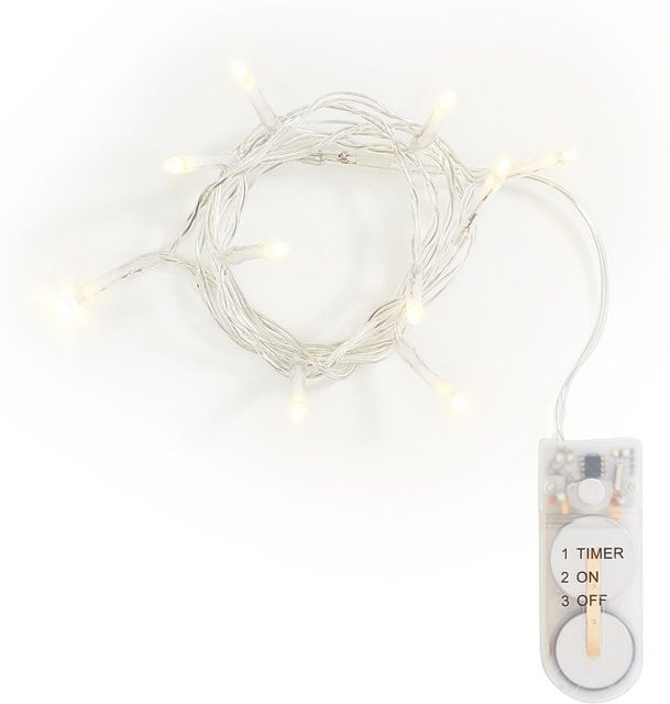 VBS Mini-LED-Lichterkette mit 10 LEDs in Weiß und Transparent mit Timer und Batteriebetrieb für den Innenbereich - Bild 1