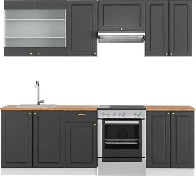 Vicco Fame-Line Küchenschränke modern in Anthrazit-Gold/Weiß mit Eiche-Optik, Breite: 240 cm - Bild 1