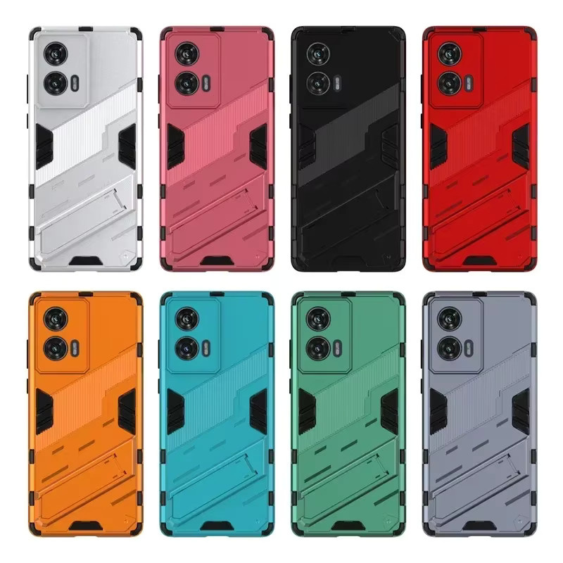 Robuste Panzer-Handyhülle mit Ständer für Motorola MOTO Edge 60, 50 Fusion, G24, G04 und E14, stoßfeste Schutzhülle aus hartem PC in Schwarz oder Grün - Bild 2