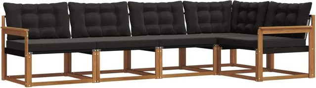 vidaXL Outdoor-Sofagarnitur in L-Form aus Akazienholz und Textilene mit Kissen, Schwarz/Natur - Bild 1