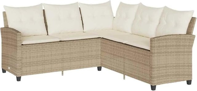 vidaXL L-förmiges Gartensofa aus Poly-Rattan in Beige mit Polsterkissen und abnehmbaren Bezügen - Bild 1
