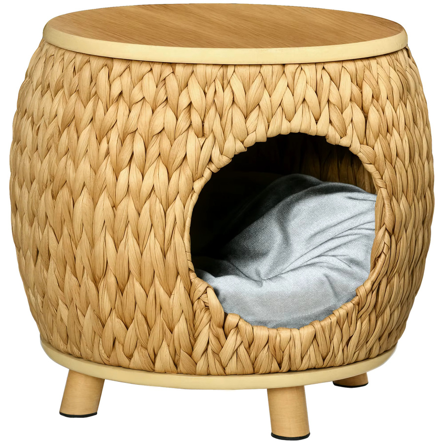 PawHut Katzenhöhle aus Rattan im 2-in-1 Design als Katzenkorb mit Kissen in Hellbraun - Bild 2