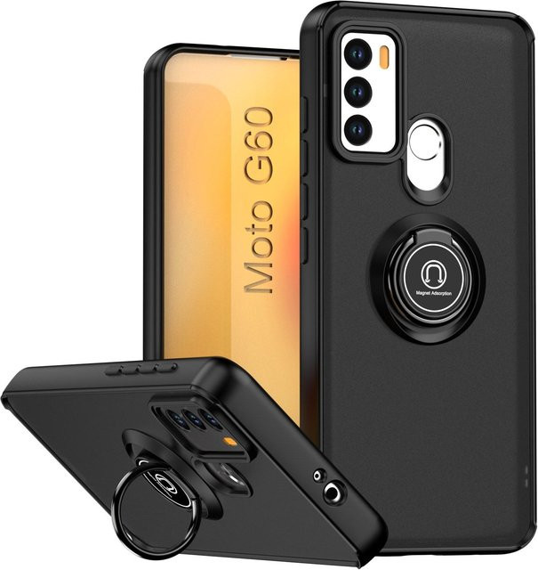Stoßfeste Armor Handyhülle für Motorola Moto G60 und G60S in Schwarz mit mattem Hart-PC und magnetischem Ring-Ständer - Bild 1