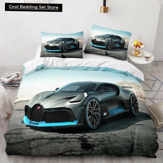 Sportwagen Königin Bettwäsche-Set mit Supercar-Muster, bunt, aus Polyester, B/H: 133 x 70 cm - Bild 1
