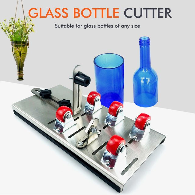 QDS Glasflaschenschneider aus Metall in Silber, verstellbare Glasflaschenschneidemaschine zum Basteln von Weinflaschen und Haushaltsdekorationen - Bild 1