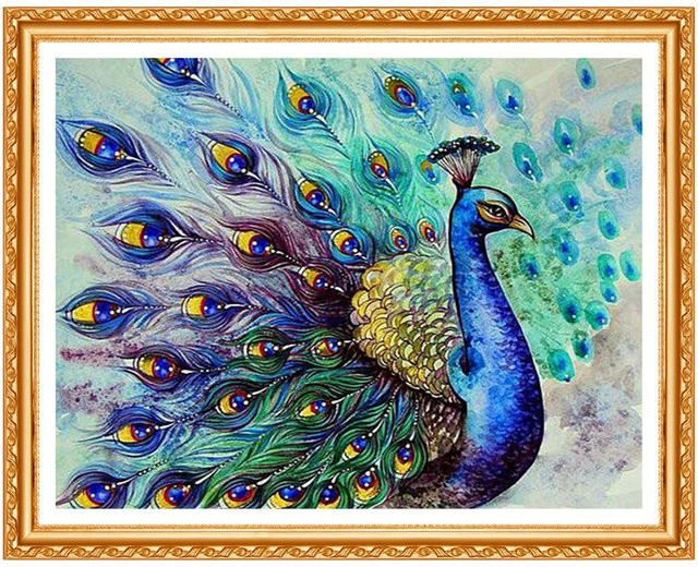 DIY Diamant Stickerei Set FIYO Pfau Wanddekoration mit Rundbohrern in Blau und Multicolour, B x H: 30 x 20 cm - Bild 1