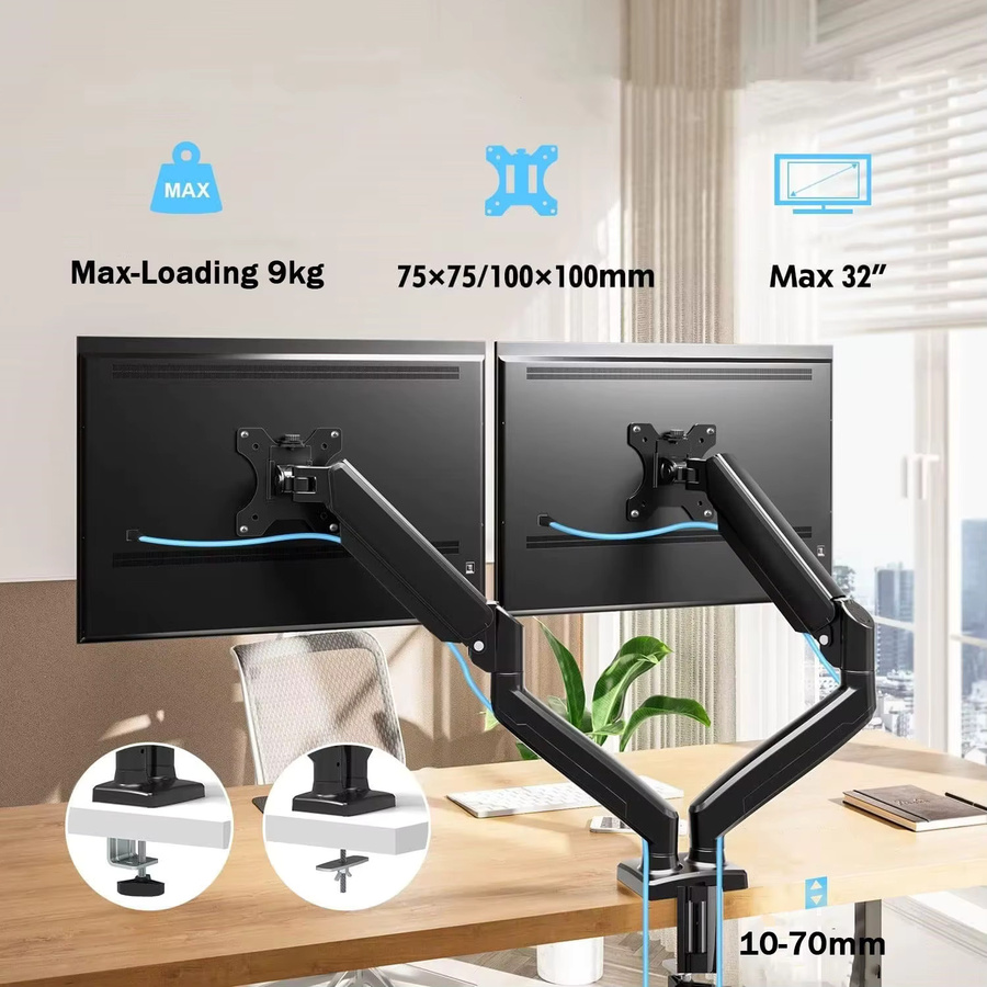 BEISHI Dual-Monitorhalterung für 13 bis 32 Zoll Bildschirme, verstellbarer Dual-Monitorständer in Schwarz mit 180 Grad Drehung, Neigefunktion und 360 Grad Rotation für dein Home Office - Bild 2