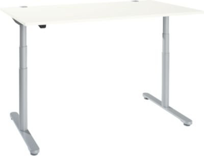 SCHÄFER Elektrisch höhenverstellbarer Schreibtisch mit T-Fuß Rundrohr, Weiß/Weißaluminium, B: 160 cm, T: 80 cm, H: 63,4-129,4 cm - Bild 1