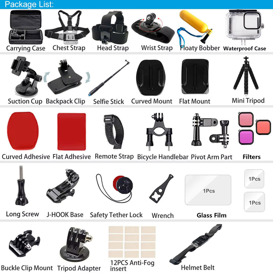 DJI Zubehörpaket für Osmo Action 5 Pro, Action 4 und Action 3 in Schwarz mit wasserdichtem Gehäuse, Silikonhülle und Glas-Displayschutz - Bild 3