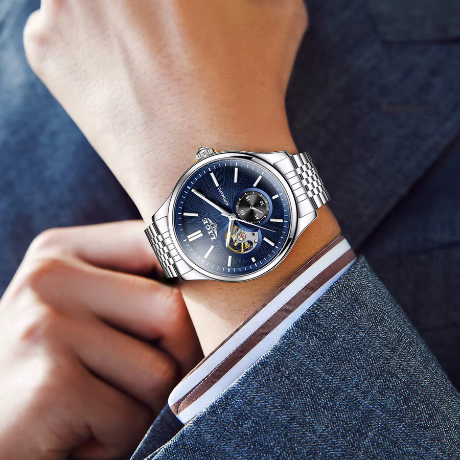 LIGE Armbanduhr, Automatik, Edelstahl, Blau, Herren - Bild 6