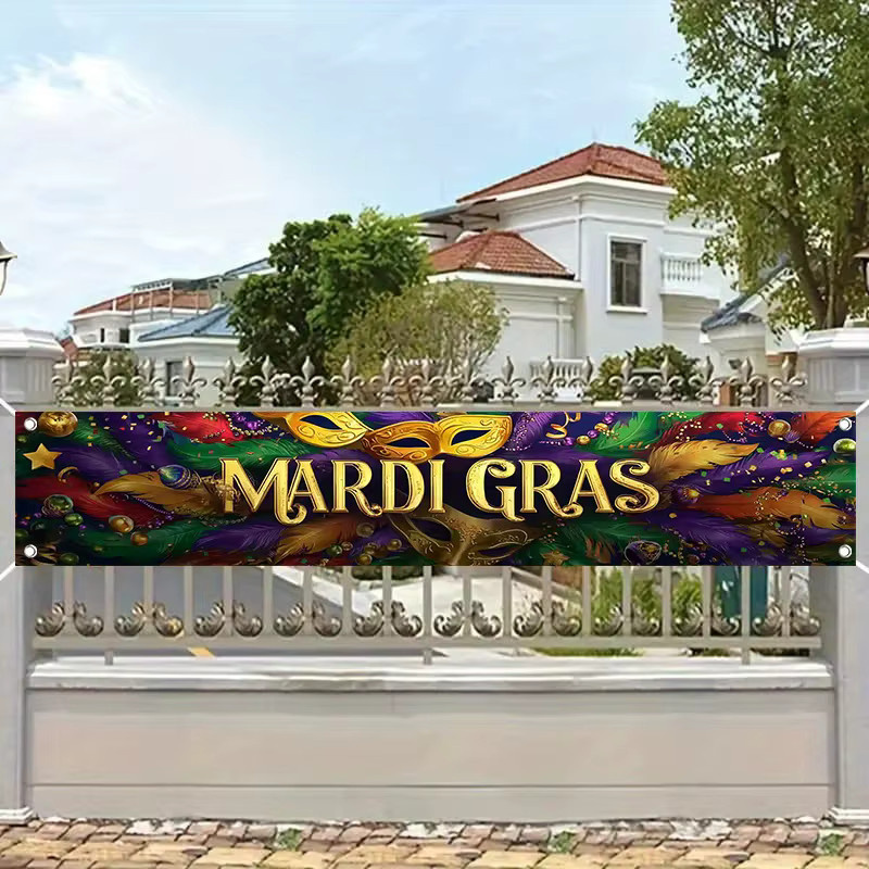 OURFETE Mardi Gras Party Banner Dekoration mit Federmasken-Motiv, Mehrfarbig, B: 200 cm, H: 45 cm - Bild 6