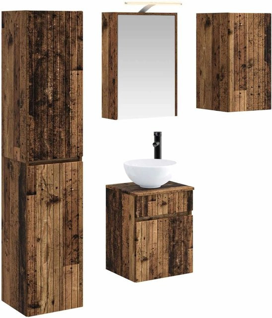 vidaXL Badezimmerschrank-Set 5-teilig aus Altholz in Braun mit LED-Beleuchtung, B/T/H: 43 x 16 x 62,5 cm - Bild 1