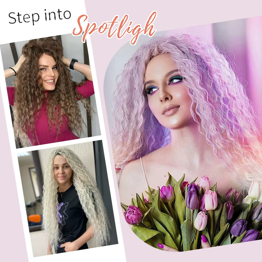 Felek Haar Extensions, 3 Teile, Synthetisch, Wasserwelle, Ombre Grau Lila - Bild 2
