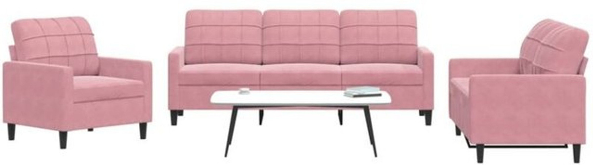 3-tlg. moderne Sofagarnitur mit Kissen aus Samt in Rosa von VIDAXL - Bild 1