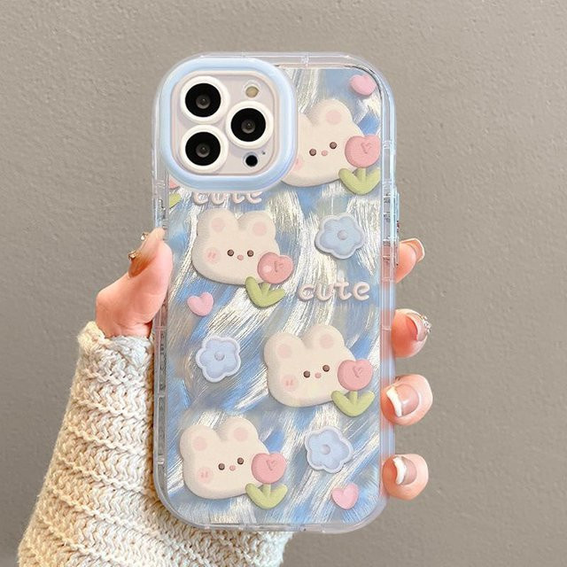 iPhone Handyhülle mit Kaninchen und Blumen Design für Apple iPhone 16, 15 Pro, 14 Pro Max, 13, 12, 11 in Multicolour - Bild 1