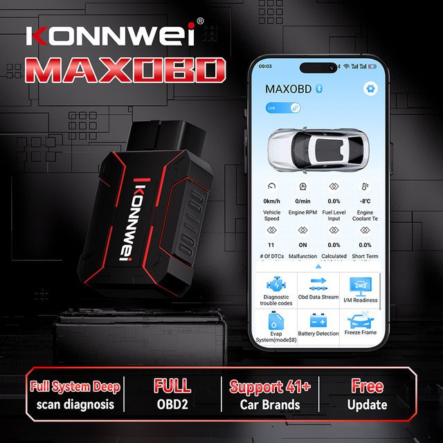 KONNWEI MAXOBD Auto OBD-Scanner Diagnosegerät mit Bluetooth für ABS, SAS, SRS, TPMS und DPF in Schwarz - Bild 1
