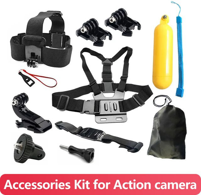 EXSKOF Zubehör-Set für Action-Kameras mit Brust- und Kopfhalterung, schwimmendem Griff und Stativadapter in Schwarz für GoPro, SJCAM, Insta360, AKASO und Osmo Action - Bild 1