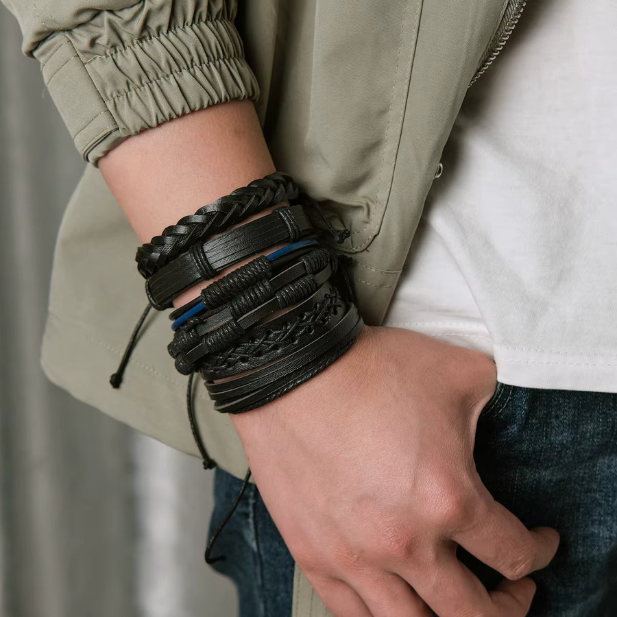 Rinhoo Armbänder, Leder, Schwarz Blau, Unisex - Bild 5