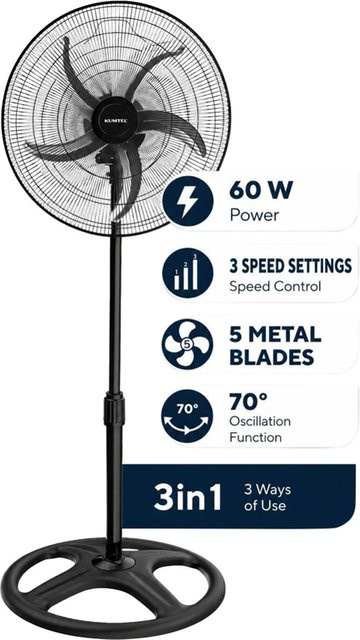 Kumtel Standventilator Opviq in Schwarz aus Kunststoff, H x B x T: 132 x 50 x 50 cm - Bild 1