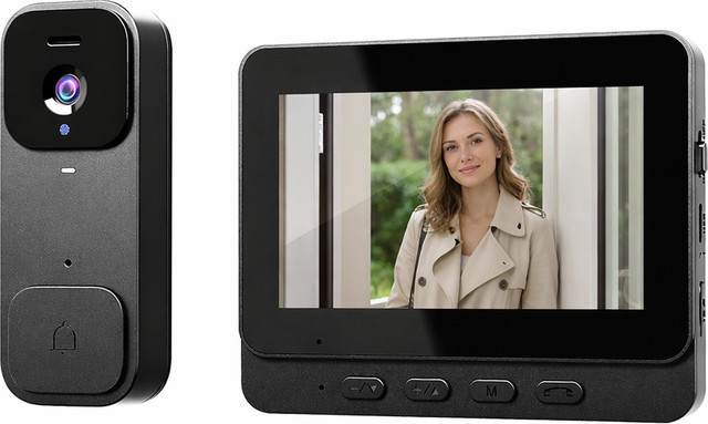 Smart Video Türklingel mit 4,3 Zoll Monitor in Schwarz inklusive HD Nachtsicht und Gegensprechanlage - Bild 1
