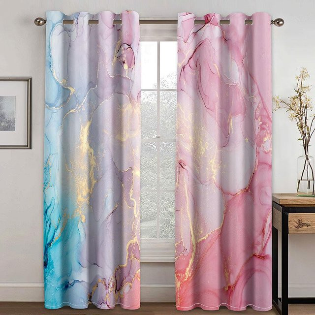 2-teiliges Yiran Furniture Vorhang-Set mit Marmor-Design in Rosa, Gold und Grau, blickdicht, B/H: 120 x 270 cm - Bild 1