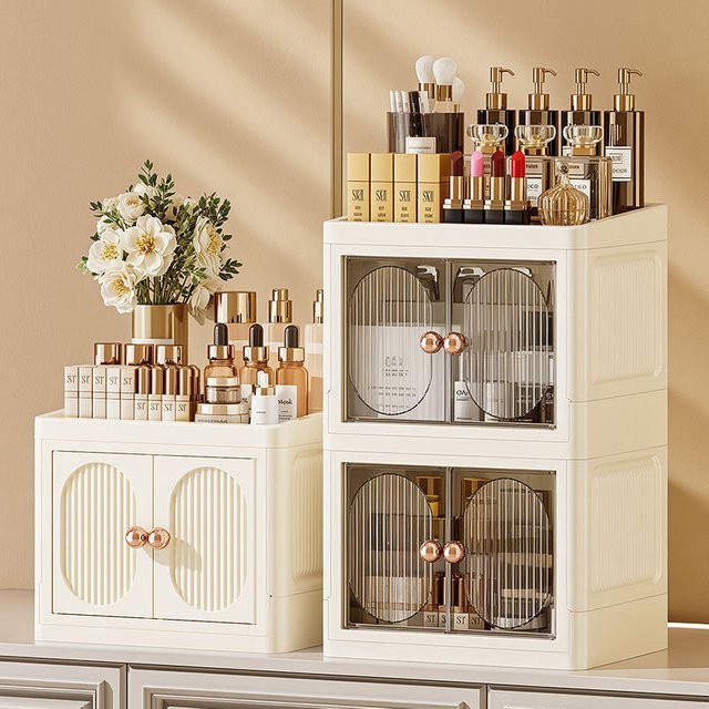 Faltbarer Desktop-Make-up-Organizer aus Kunststoff für Kosmetik und Toilettenartikel in Schwarz oder Weiß - Bild 1