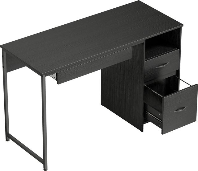 HOMCOM Computertisch mit Tastaturablage und Schubladen in Schwarz, B/T: 120 x 52,3 cm - Bild 1
