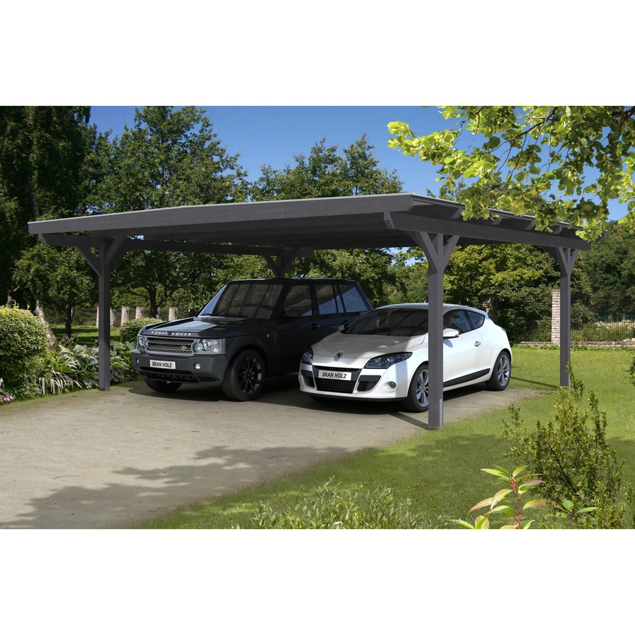 Skan Holz Carport Odenwald aus Fichte in Schiefergrau mit Doppelstegplatten und flacher Dachform, Breite: 640 cm, Tiefe: 648 cm, Höhe: 244 cm - Bild 2