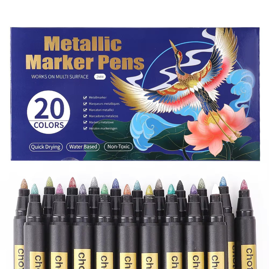 Metallic-Marker Set mit mittlerer Bullet-Spitze in Mehrfarben für schwarzes Papier, Basteln und Rock Painting, permanent - Bild 2