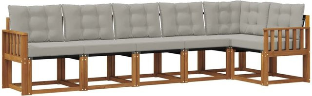 vidaXL Outdoor-Sofagarnitur 6-teilig aus Akazienholz und Textilene in Beige und Grau mit Kissen und Armlehnen - Bild 1