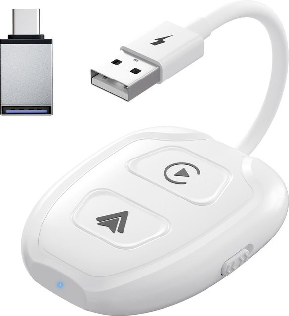 CarPlay Wireless Adapter 020-9-1 zur kabellosen Konvertierung von kabelgebundenem CarPlay, USB-C und Bluetooth, Weiß - Bild 1