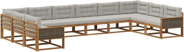 vidaXL Outdoor-Sofagarnitur in U-Form aus massivem Akazienholz mit Kissen, Farbe: Natur und Hellgrau - Bild 1